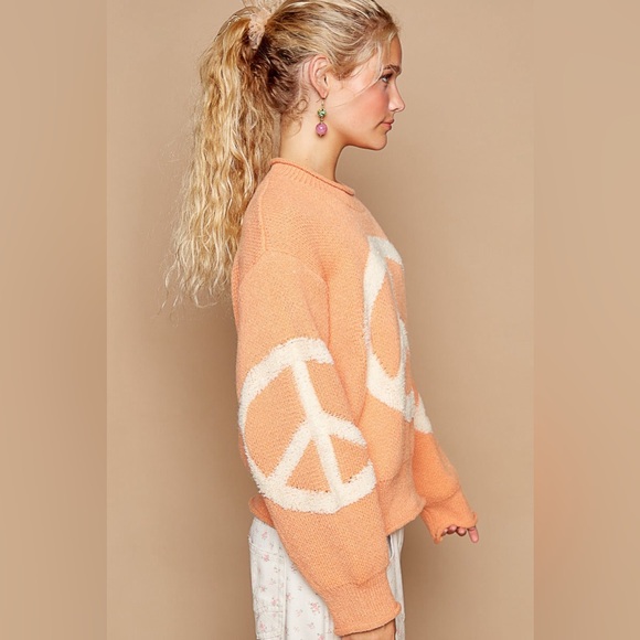 Rolled Edge Oversized Peace Sign Sweater - POL - Picture 2 of 5